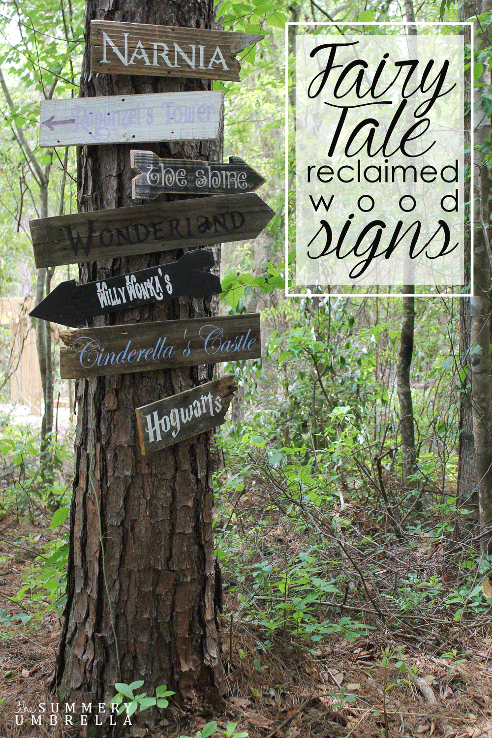 How cute would these fairy tale reclaimed wood signs look in your child's play area? Learn how to make one or all of them today!