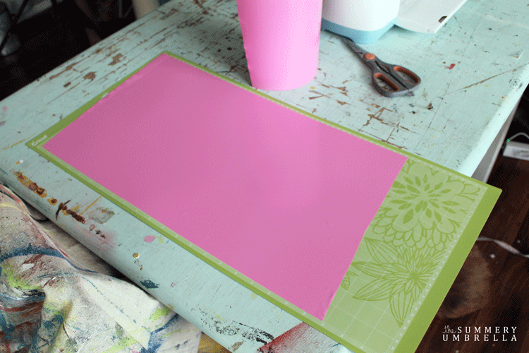 Pink vinyl on a cutting mat