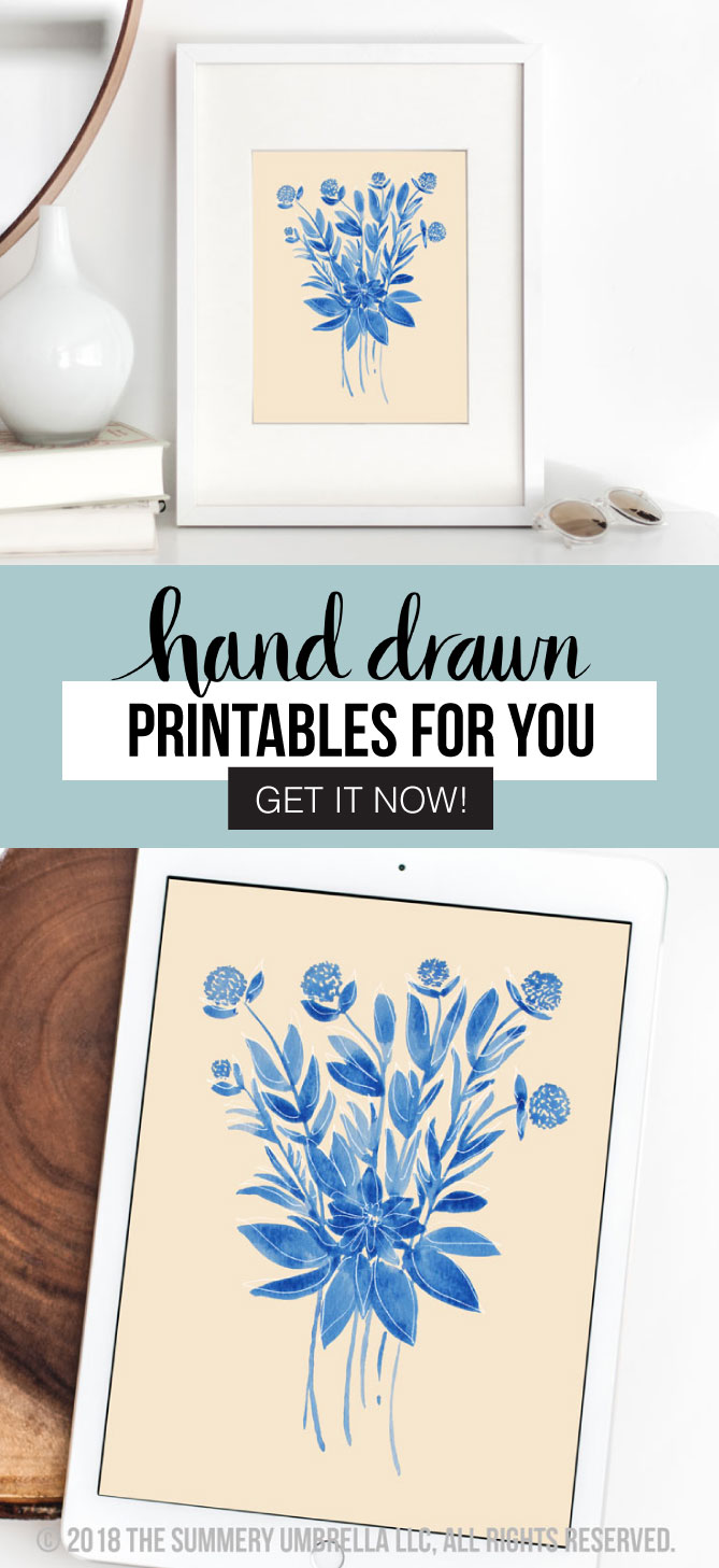 Enjoy this gorgeous, farmhouse inspired hand drawn printable that is perfect for any room of the house, but also makes a beautiful gift as well! This free (for a limited time!) Blue Flower Bouquet Printable download is also available in a variety of sizes. #printable #freebie #farmhousestyle #flowerbouquetprintable