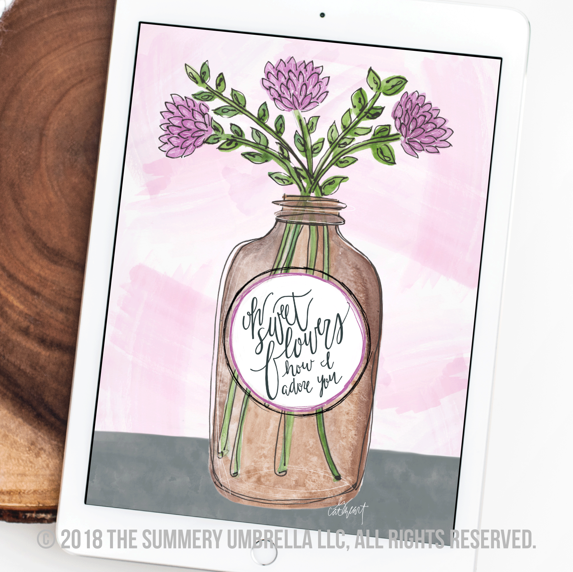 vintage brown jar with flowers instant download