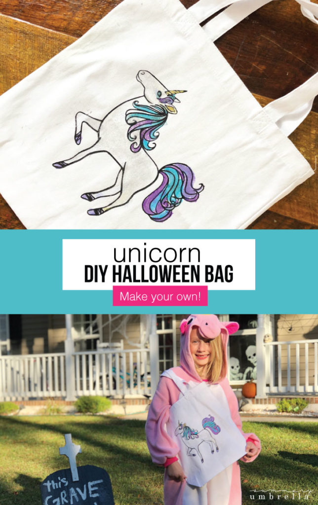 It doesn't have to be Halloween to create this adorable unicorn inspired DIY Halloween Bag. Make this beauty now, but use it for any time of the year! #diyunicornbag #diyhalloweenbag #treatortreat #unicorntemplate