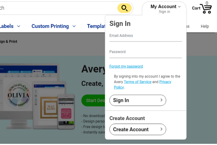 screenshot of Avery Design & Print app to make printable valentine's day cards