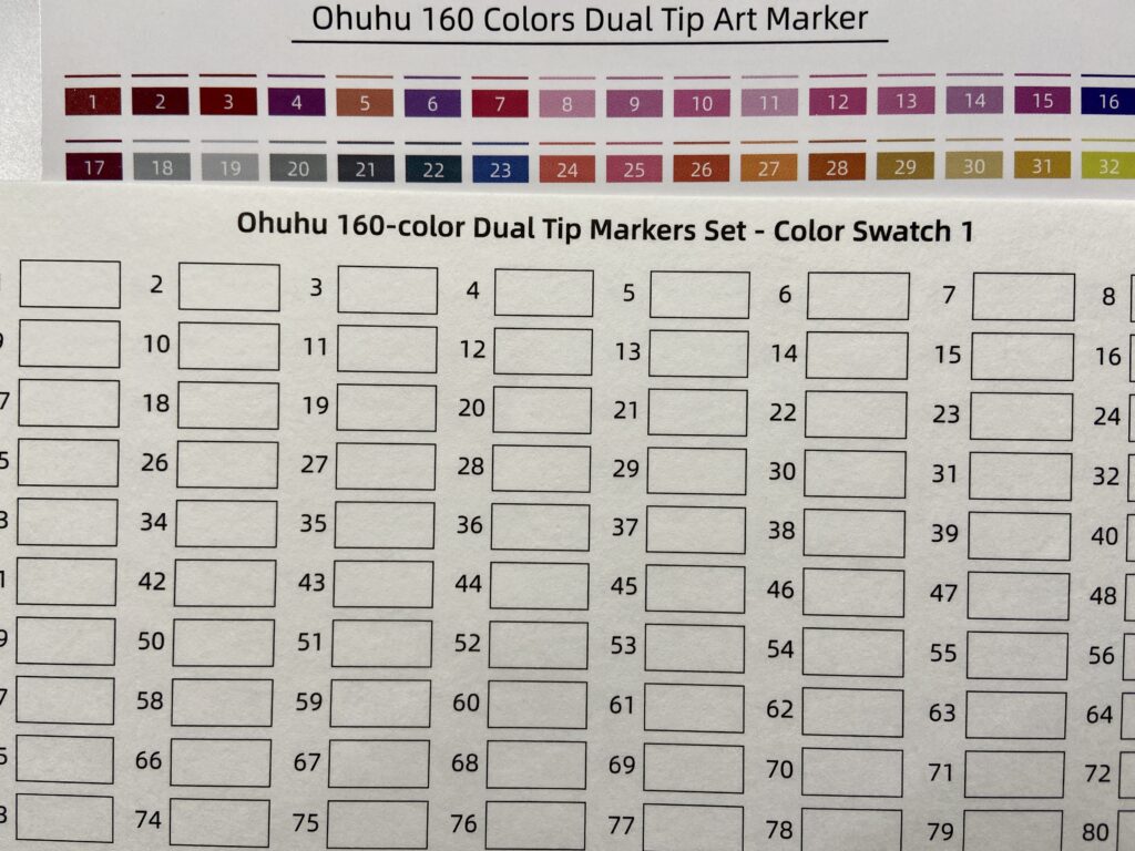 ohuhu art markers color swatch